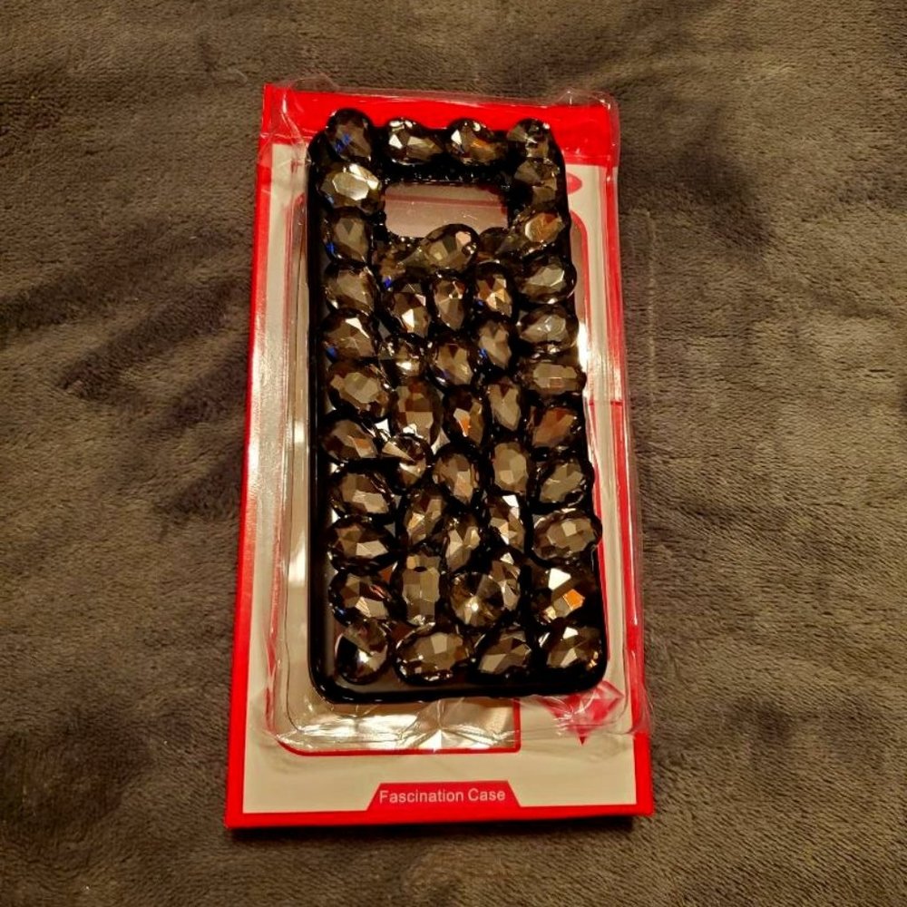 NEW RHINESTONE BLING DIAMOND JEWELED CRYSTAL HARD BACK PHONE CASE COVER - BLACK